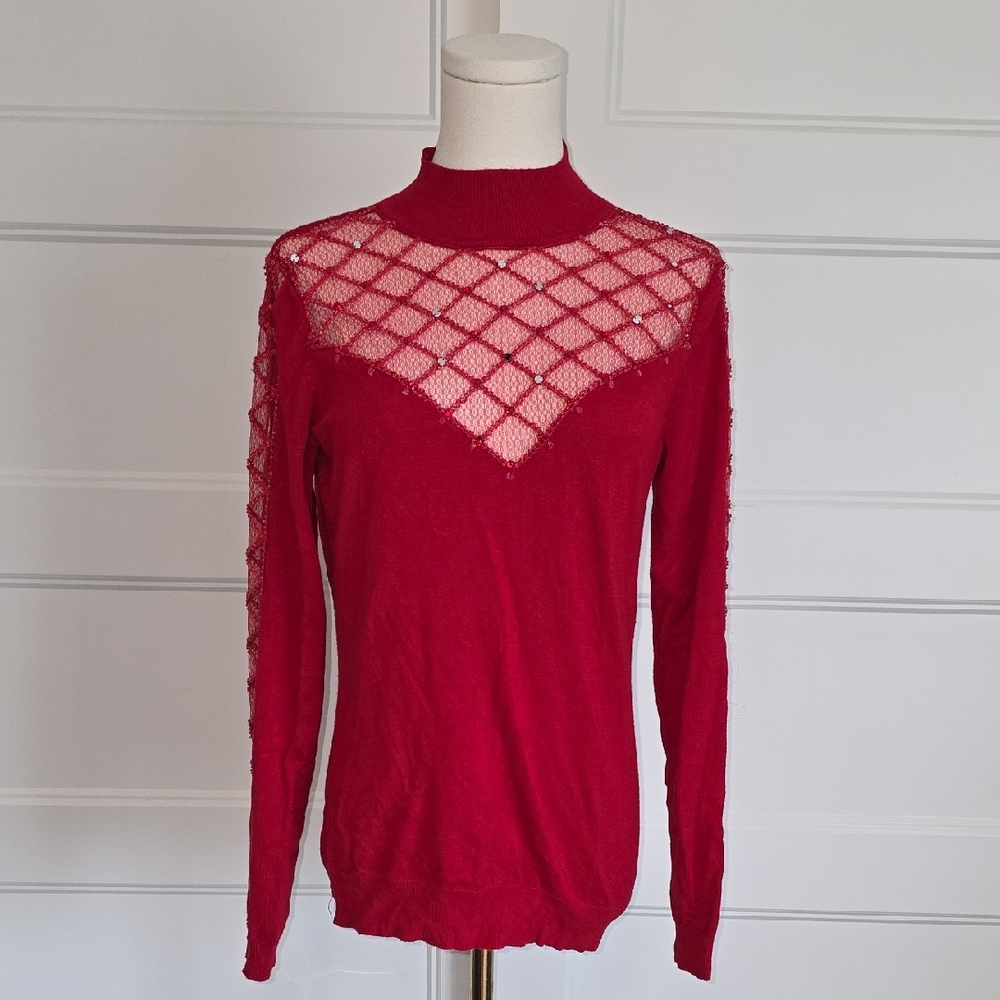 Boston Proper Crimson Lace Accent Top